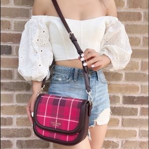 Kate Spade Blake Saddle Bag Crossbody Plaid